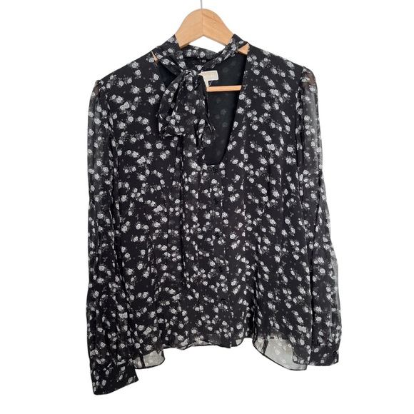 Michael Kors bow neck Floral Black Blouse size large - Picture 1 of 5